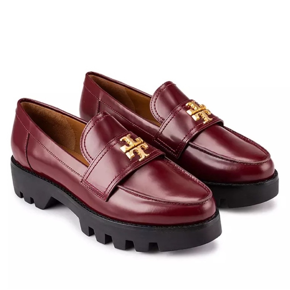 Tory Burch Mini Everly Chunky Heel Loafer in Maroon size 6 1/2